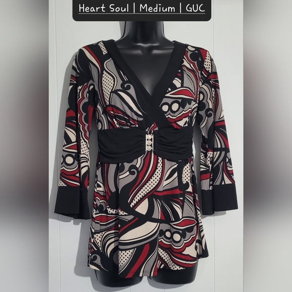 Heart Soul Tops - Heart Soul Women's Black and Red Patterned Blouse